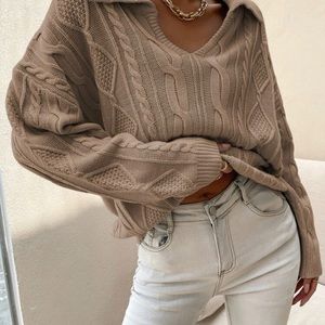 V neck cable knit sweater